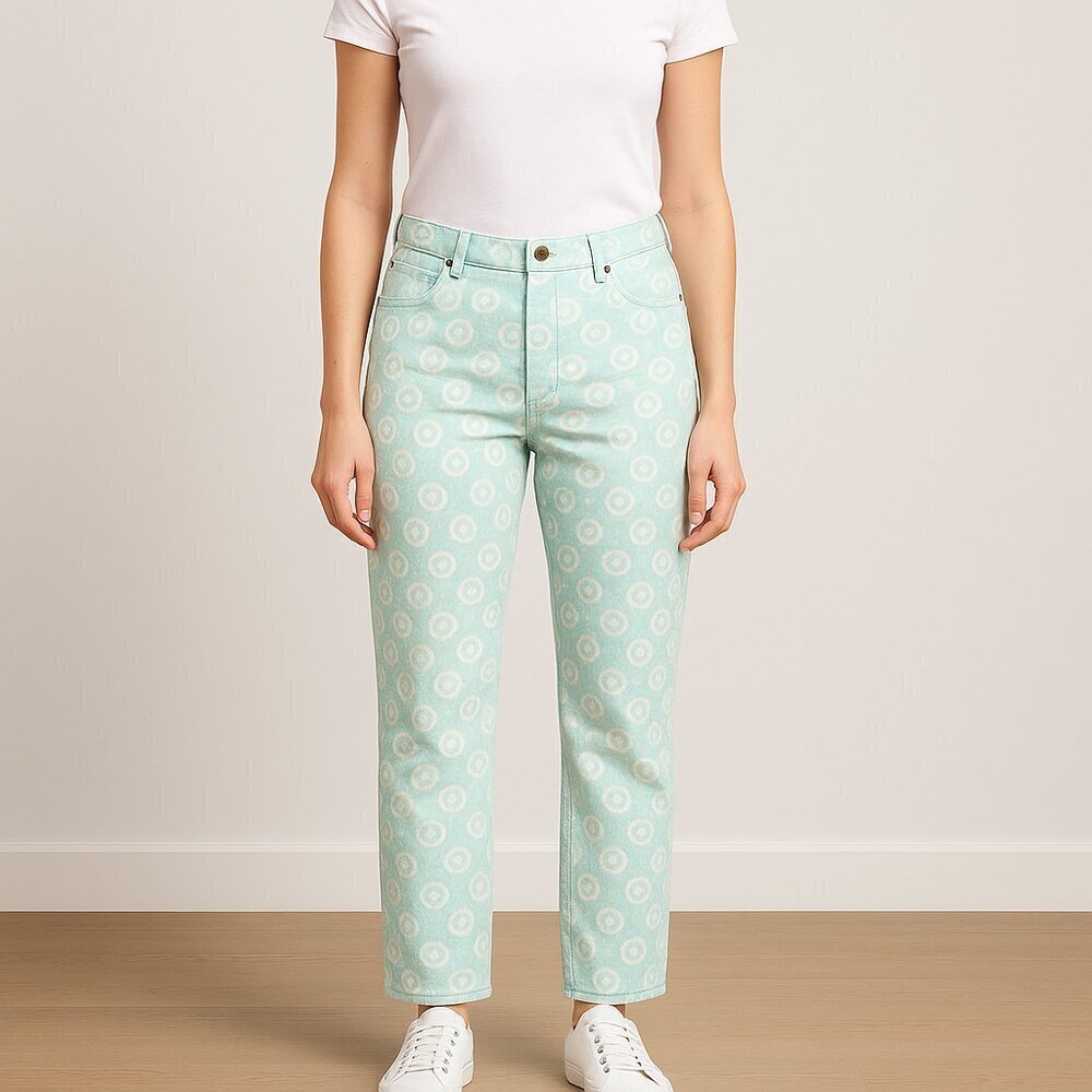 Vineyard Vines Island Pursuit Batik Print Jeans Size 4 Aqua Straight Leg Mid Ris